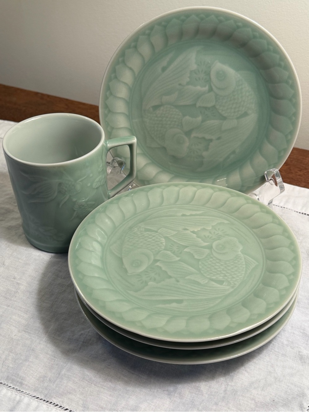 Celadon Koi Fish Porcelain Plates Mug